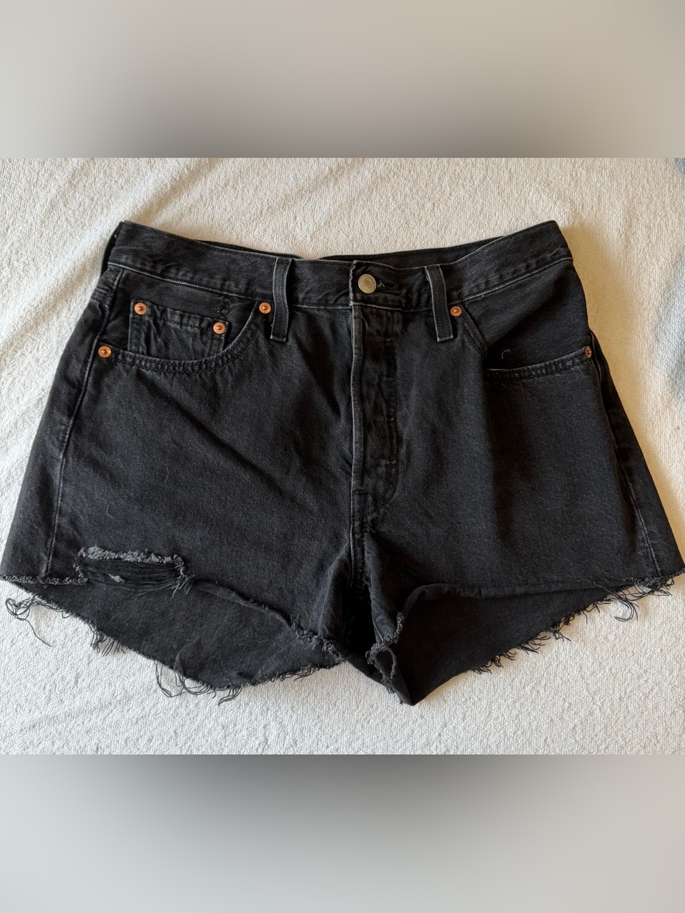 Black High-Rise Distressed Denim Shorts - Women's Levi’s 501